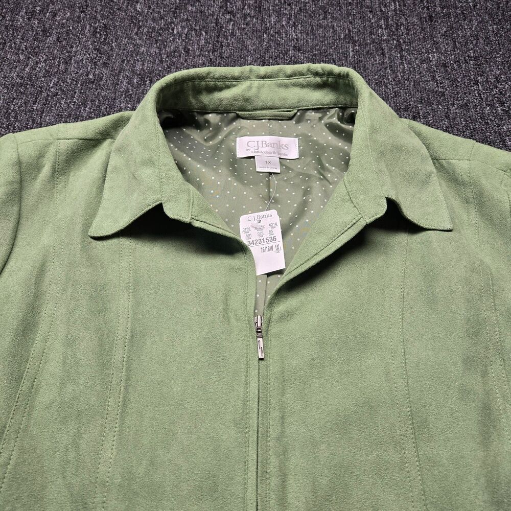 NEW CJ Banks Suede Jacket Women’s Plus 1X Green Zip Front Casual Coat 16/18W - Picture 4 of 13